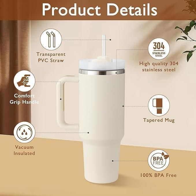 Tumbler with lid and Straw 1200ml Stainless Steel Vacuum Insulated Flask