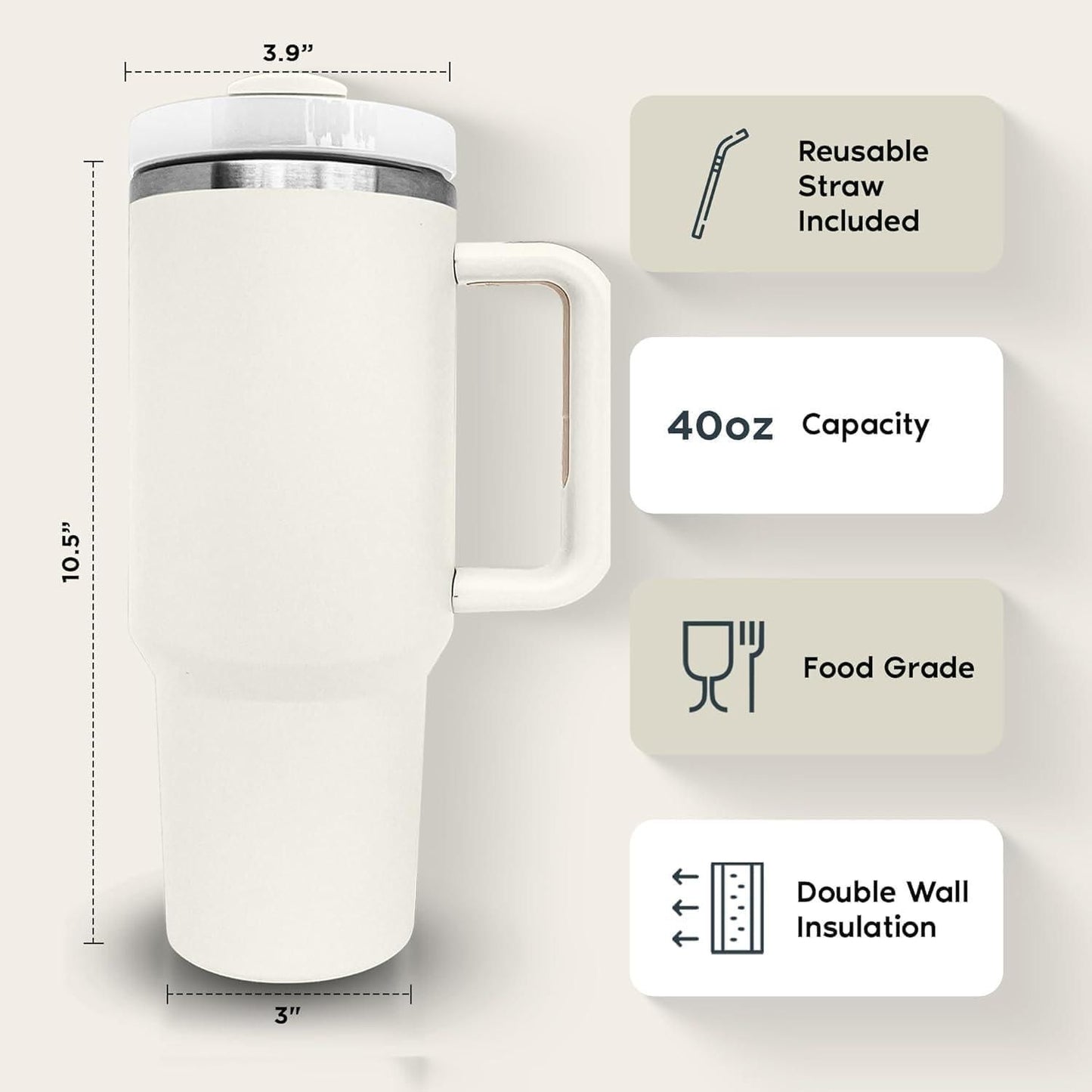 Tumbler with lid and Straw 1200ml Stainless Steel Vacuum Insulated Flask